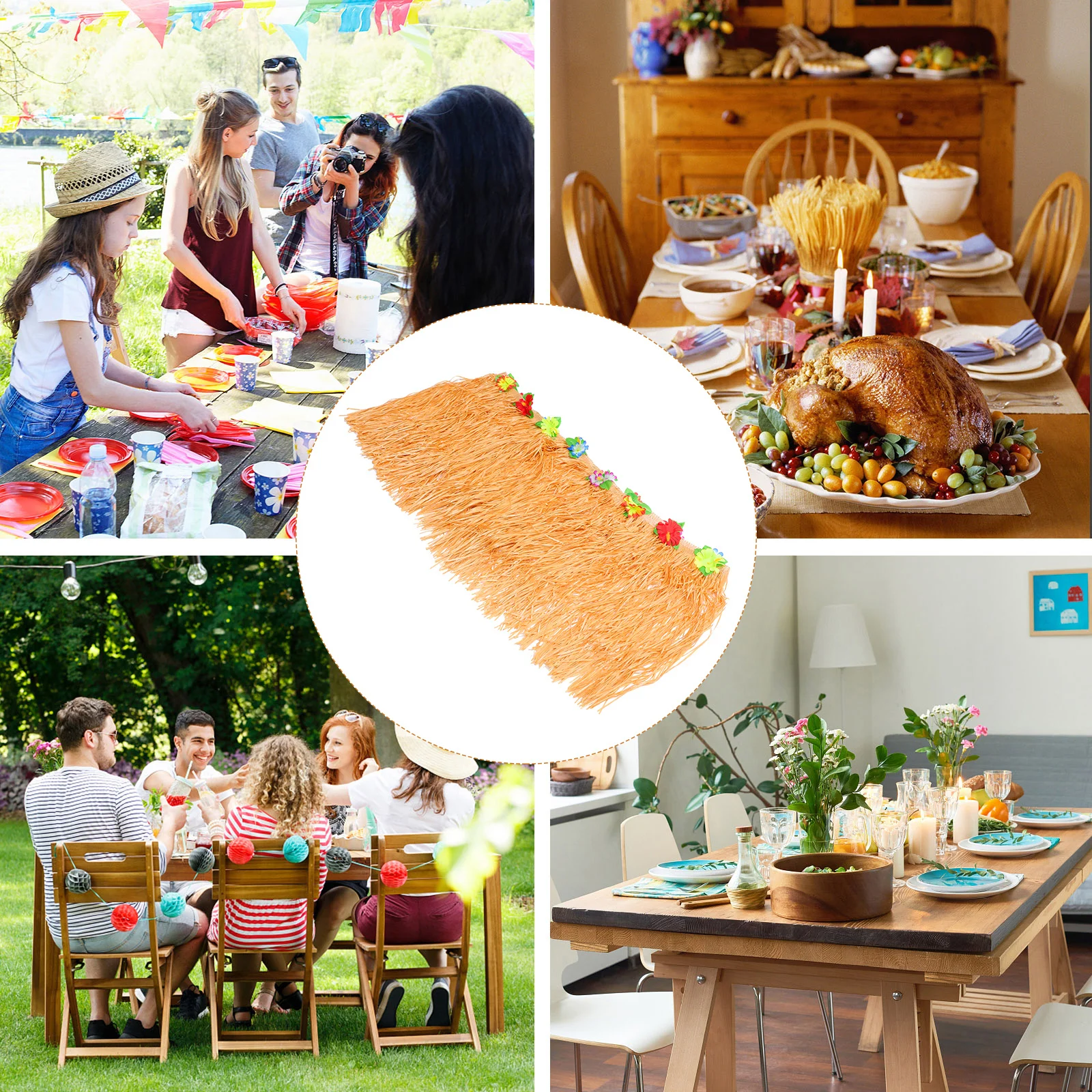 

Large Flower Table Skirt Tinsel Fringe Decor For Hawaii Party Wedding Background Hanging Festive Event Kitchen Bar Decor