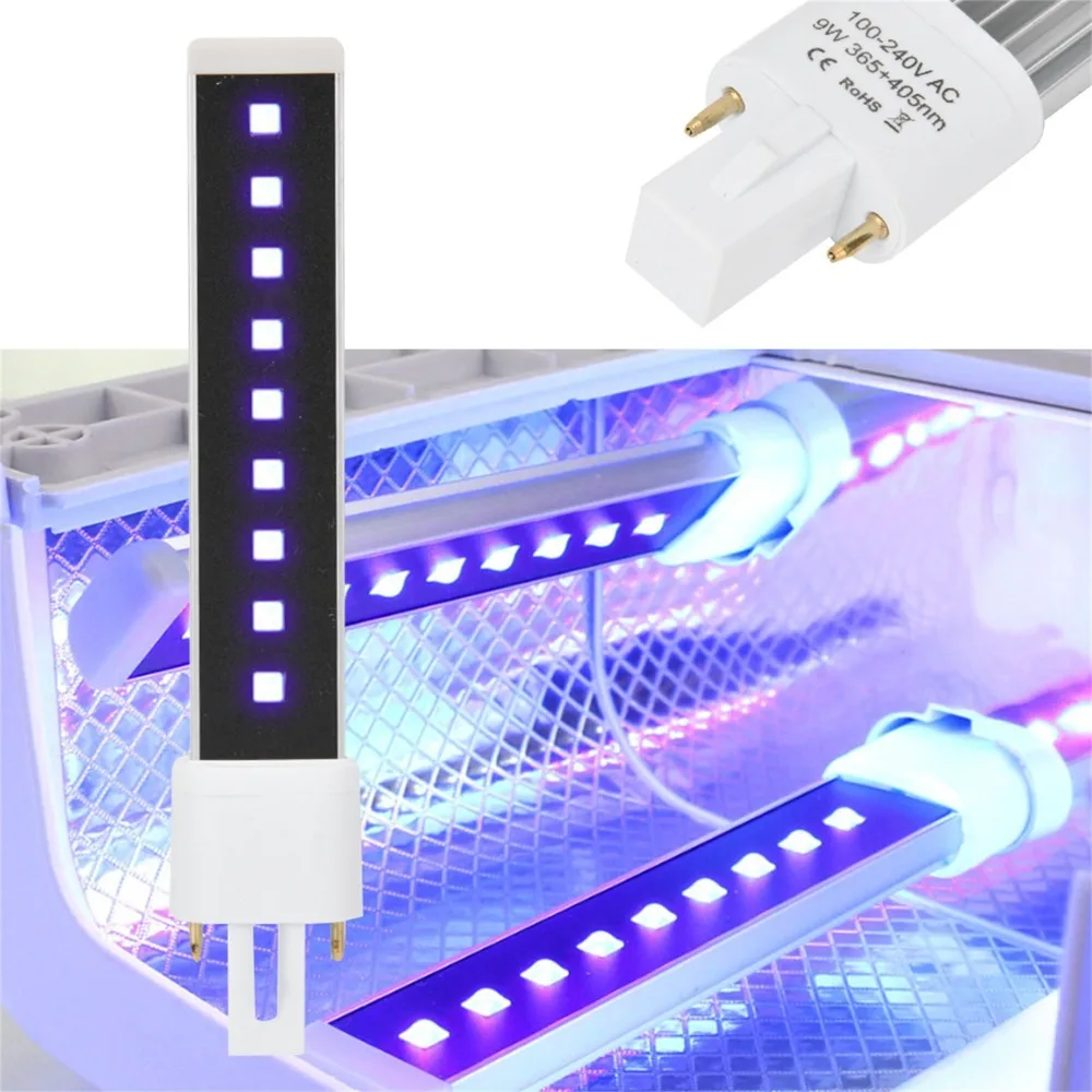 365+405nm Double Light Source Nail Gel Curing Dryer Light 9W Power Aluminium Alloy Nail UV Light Bulb Electric Tubes Fast Drying view 4