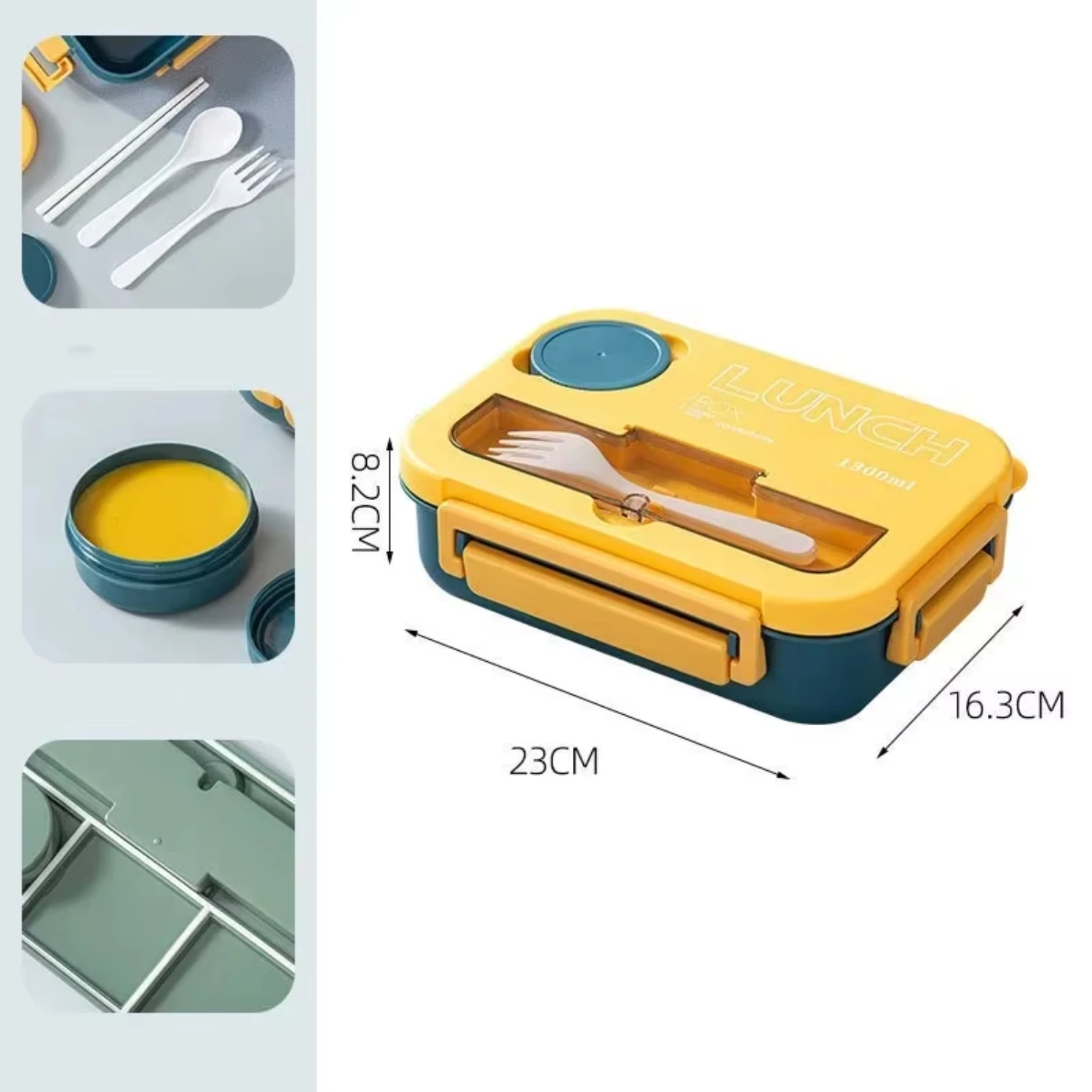 Scomparto 1300ML Lunch Box portatile Studenti Ufficio Bento Box con forchetta e cucchiaio Contenitore per alimenti per microonde Posate da cucina