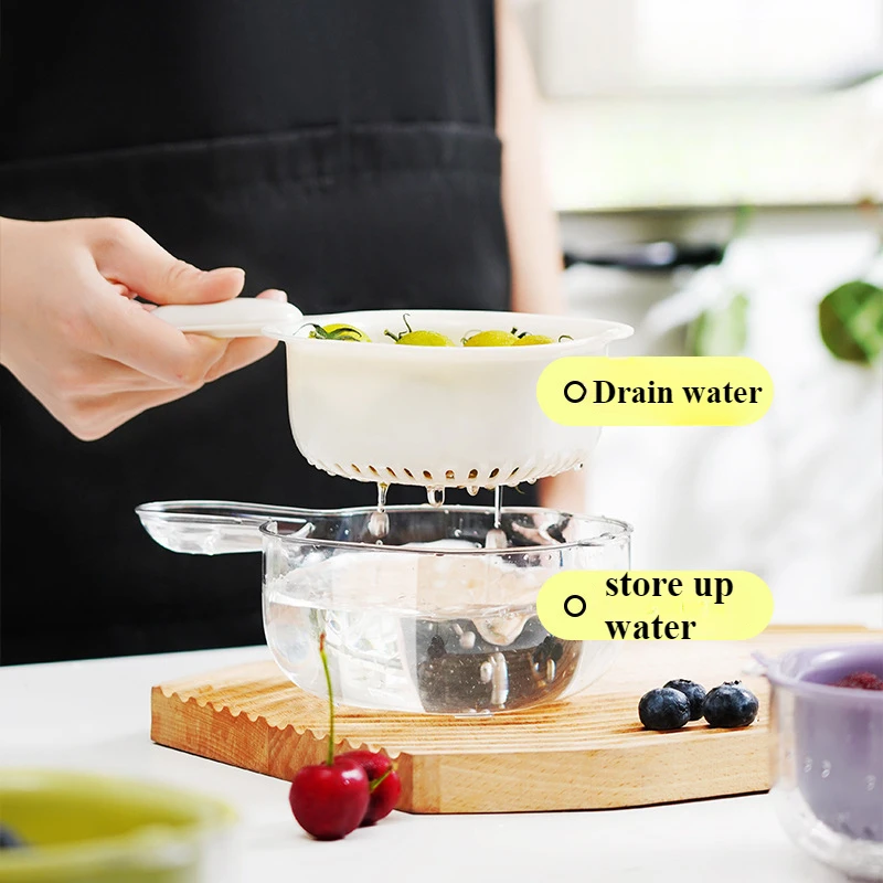 Double Drain Basket with handle,Multi-purpose Storage Drain Basket Household Fruit Vegetable Basket Plastic Drain Basket Acces - Image 2
