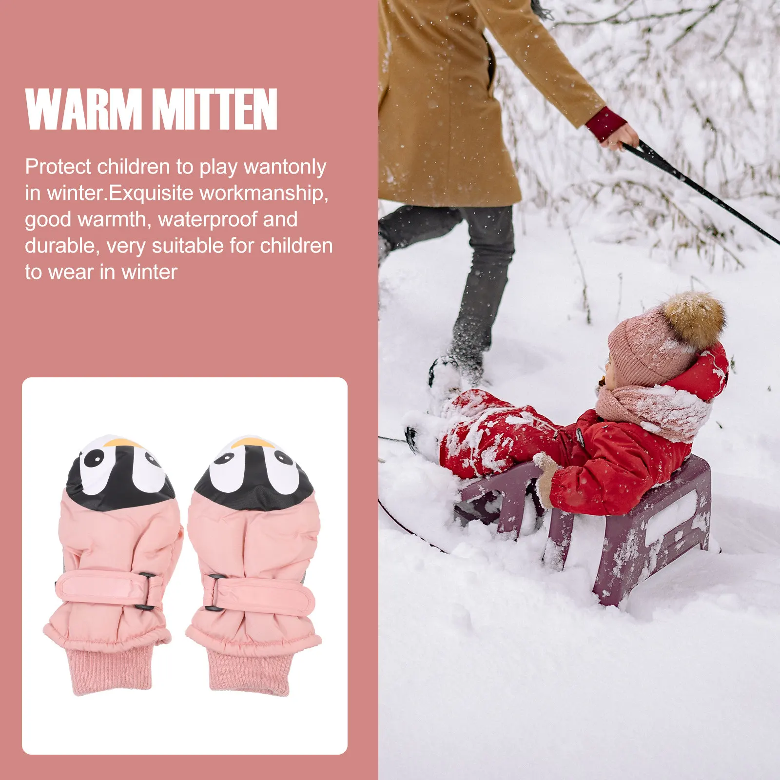 

1Pair Kids Ski Gloves Winter Cartoon Waterproof Warm Mittens Soft Comfortable Children's Warm Gloves Winter Mitten