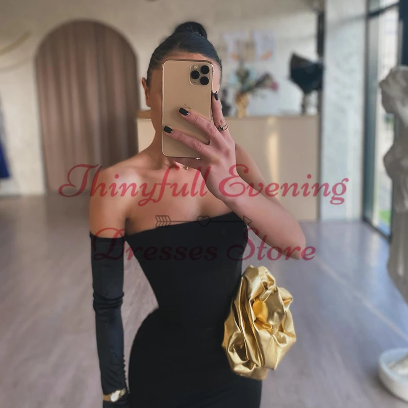 Thinyfull Black 2024 Mermaid Prom Dresses Women Strapless Floor Length Evening Dress Night Cocktail Party Prom Gown Custom Size