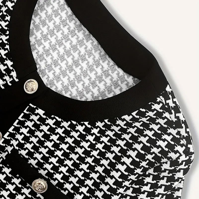 2 Piece Set Street Vintage Pleated Houndstooth Print For Women Short Sleeve Shirt Blouse and Shorts Suit INS Outfit Tracksuit image 6