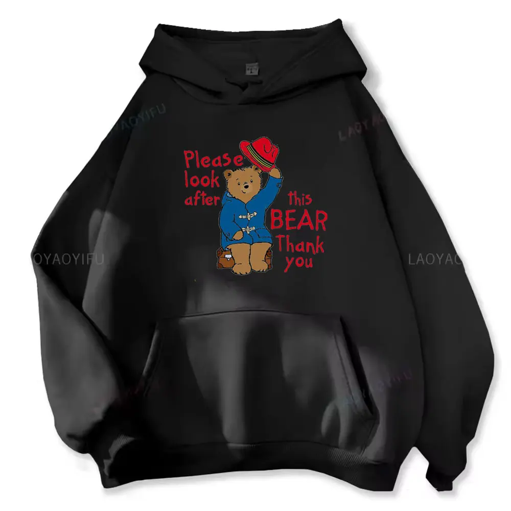 Please Look Aflerthis BEAR Thank You Unisex Paddington Bear in London Printed Long-sleeved Hoodie for Women Hoodie Pullover