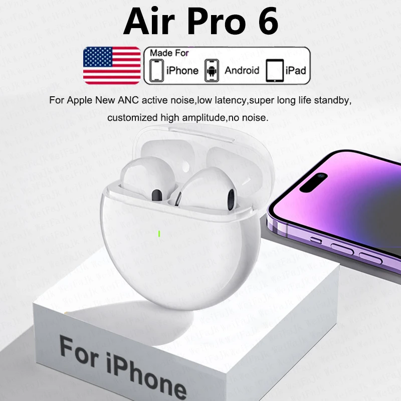 

Original Air Pro 6 Pods TWS Max Wireless Bluetooth Earphones In Ear Earbuds Noise Cancelling Headset For Apple iPhone