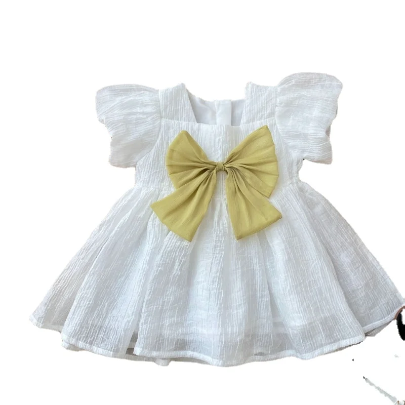 Girl\'s Bow Dress 0-6 Years Old Summer Color Contrast Simple Princess Dress  Ropa De Niña  Girls Clothes