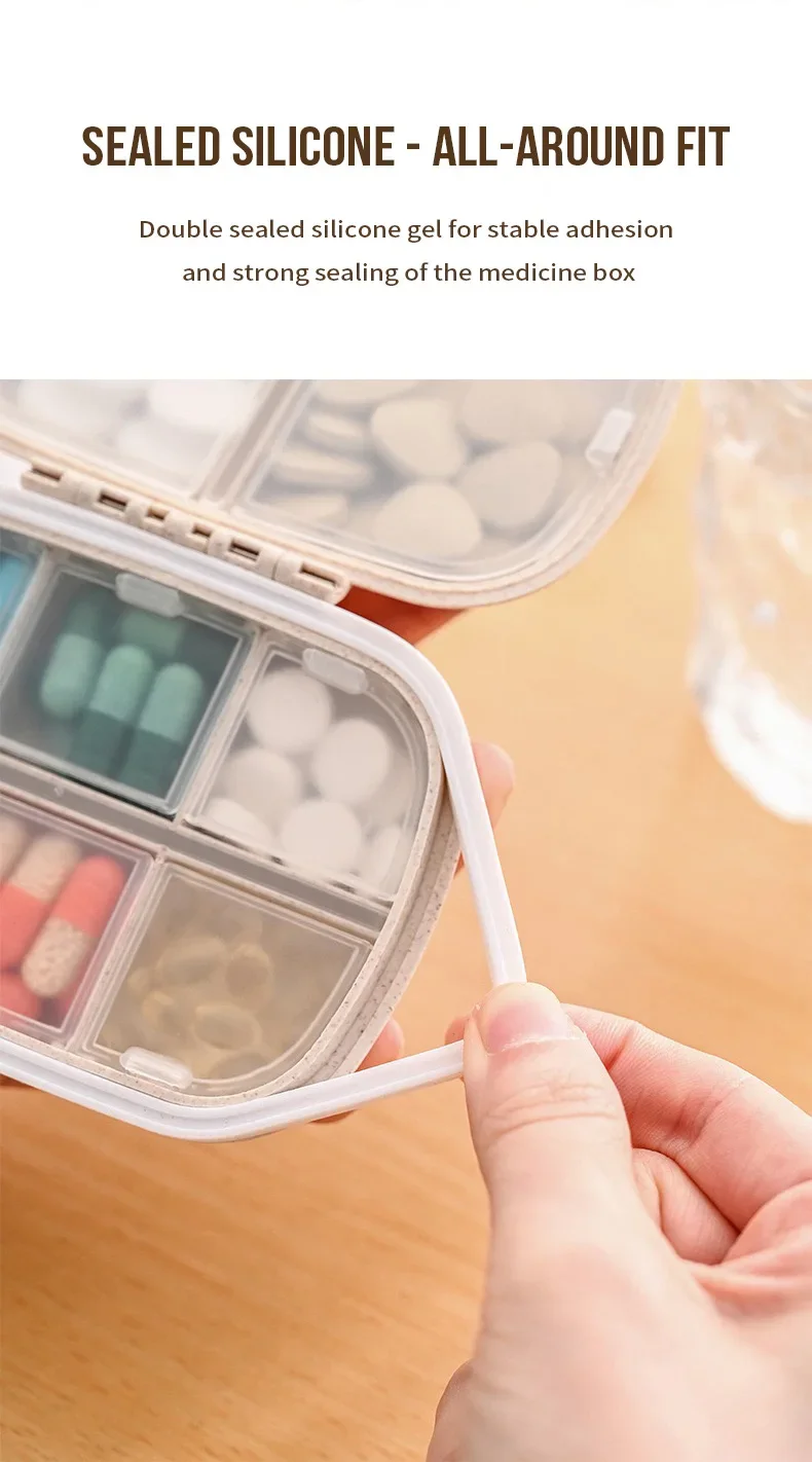 Kompakter wöchentlicher Pillen-Organizer, tragbare minimalistische Reise-Medizinbox, täglicher Aufbewahrungsbehälter für Tabletten und Vitamine – Detail 7