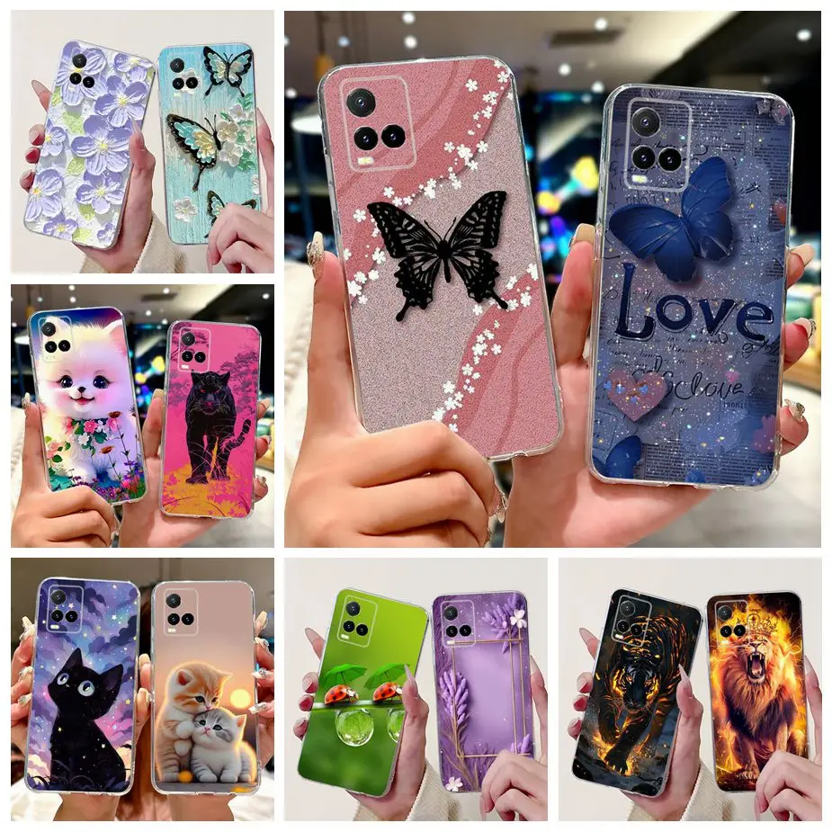 For Vivo Y33s 4G Case V2109 Luxury Butterfly Painted Cover For Vivo Y21 Y21s Y21t Soft Slim Phone Case For Vivo Y21s Y 21 t Bags