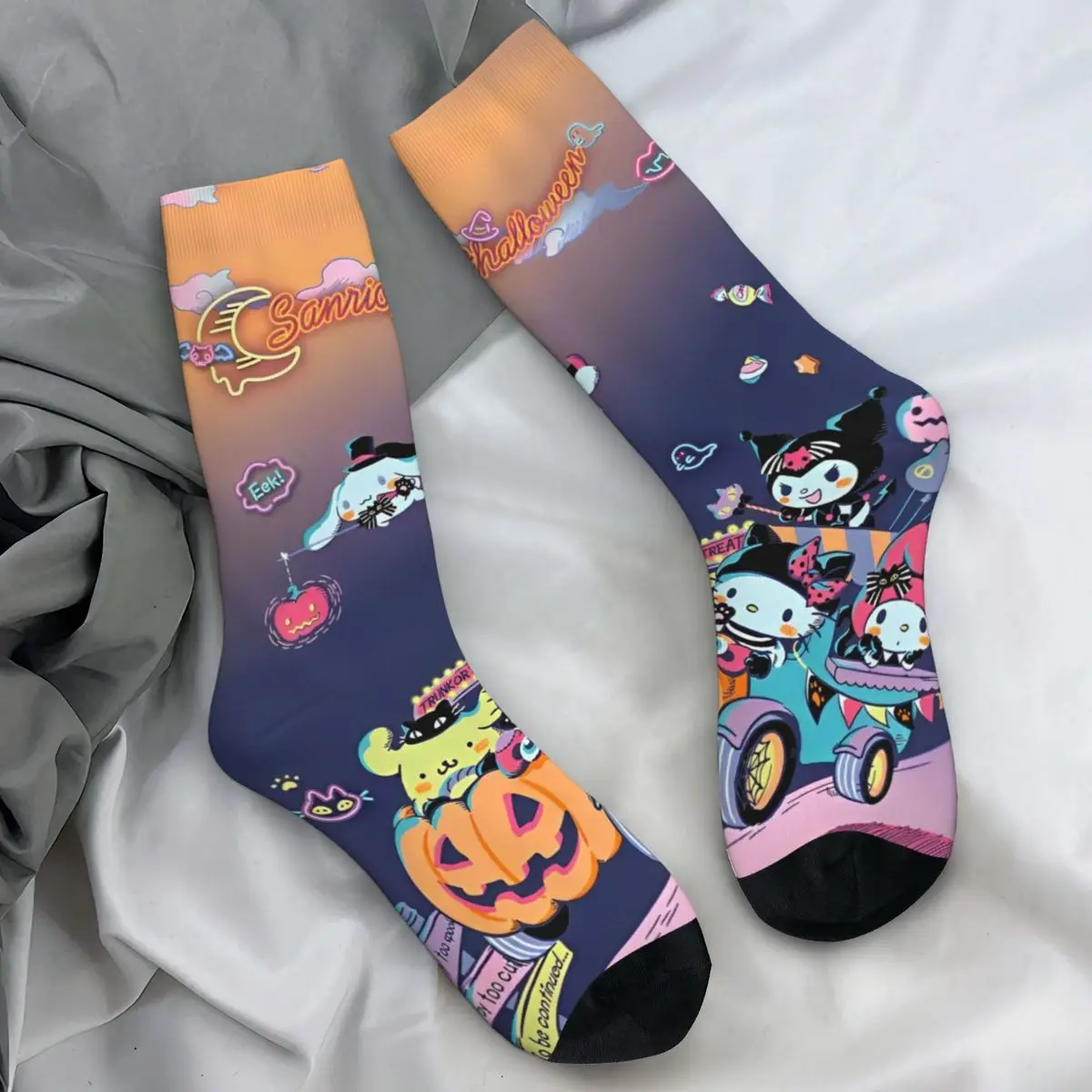 

Мужские носки Sanrio Kuromi, кавайные чулки с героями мультфильмов, осенние готические мягкие носки, нескользящие велосипедные носки с графическим рисунком