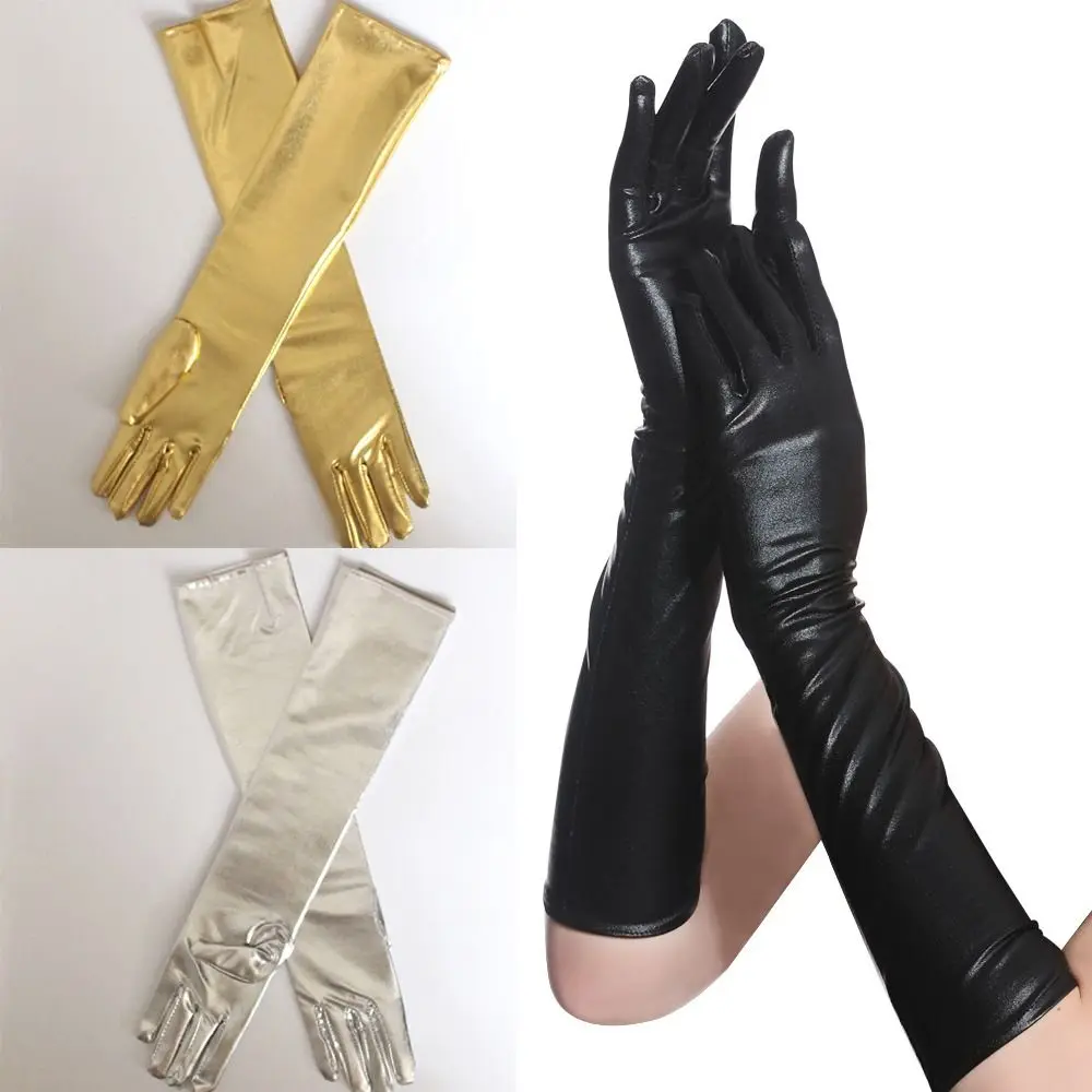 Fashion Shiny Bright Leather Gloves Gold Silver Color Stage Performances Etiquette Gloves Long/Short Clubwear Mittens Halloween