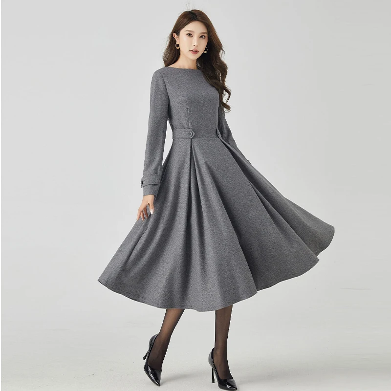 

Gray Wool Dress, Midiwool dress, Swing Long woolDress for Women, Fit and Flare Dress, Winter Dresswomen