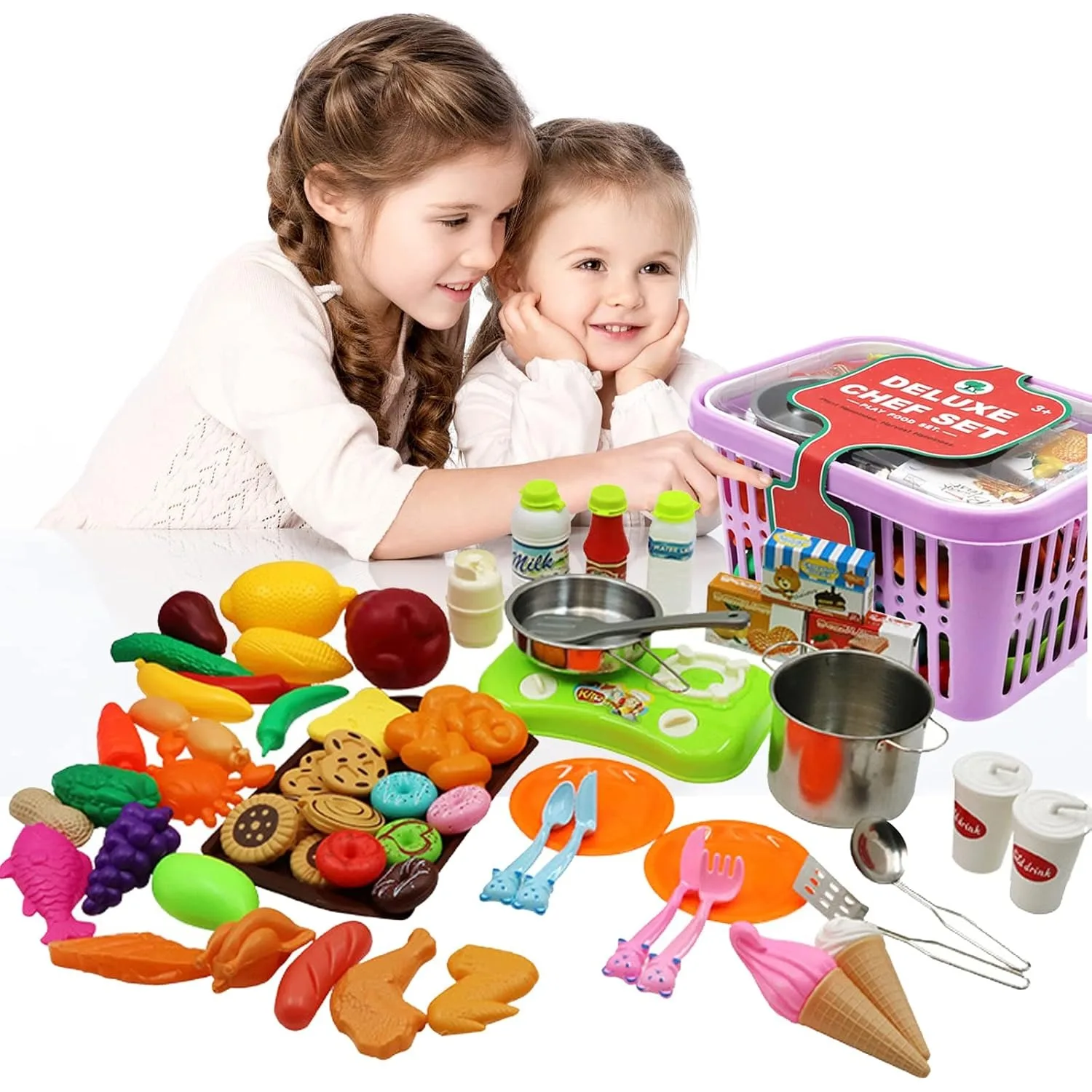 Schneiden Spielen Lebensmittel Spielzeug für Kinder Küche Pretend Obst Gemüse Eis mit Einkaufen Lagerung Korb für Kleinkind Geburtstag Geschenk