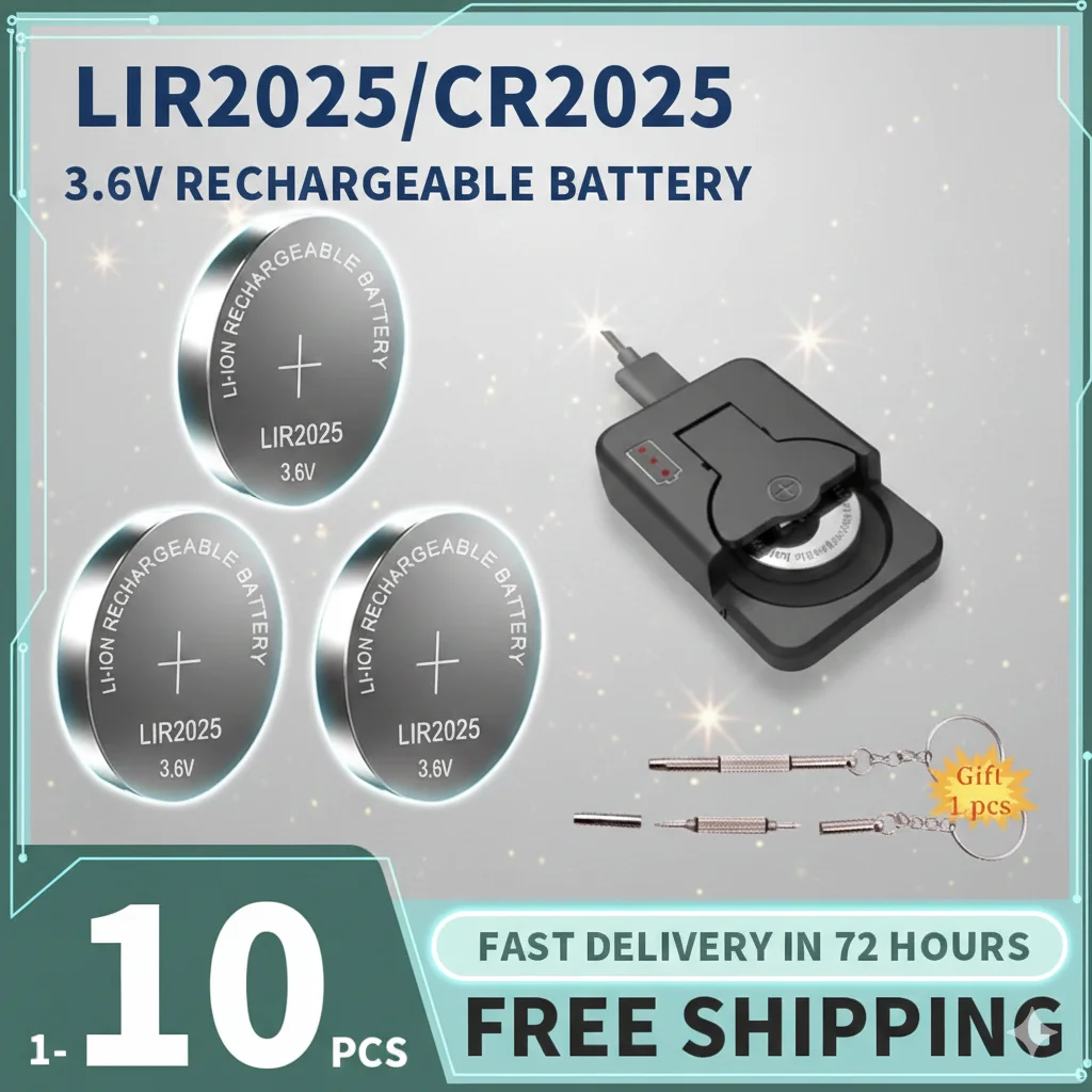 

LIR2025 3.6V Rechargeable Lithium Battery 2-10PCS Compatible with CR2025 ML2025 Long Lasting for Car Key Fob Remote Toy Scale