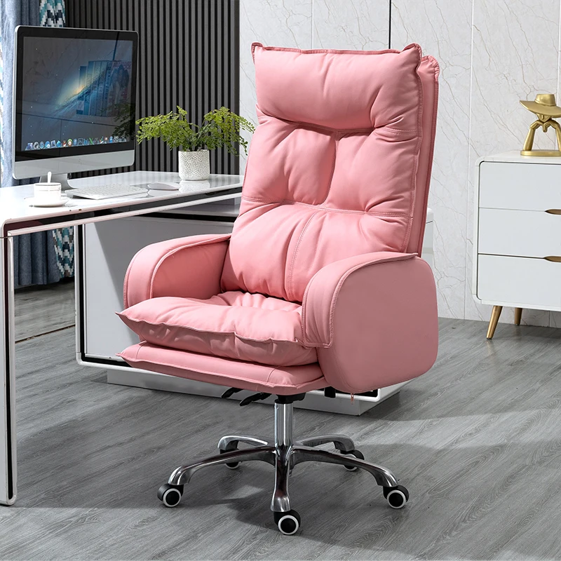 

Nordic Grey Office Chair With Footrest Head Support Lounge Comfort Office Chair Caster Wheels Swivel Silla Escritorio Furniture