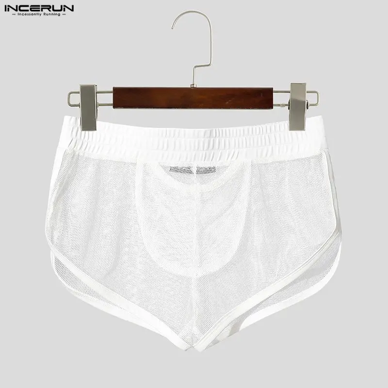 Men Shorts Mesh Patchwork Homewear Elastic Waist See Through Summer Shorts For Man Sexy Workout Male Bottoms Men Clothes INCERUN