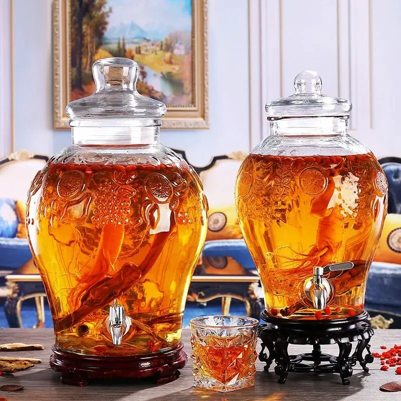 Glass Wine Fermentation Jar . . Lead-Free Household Sealed Brewed Pot with Faucet