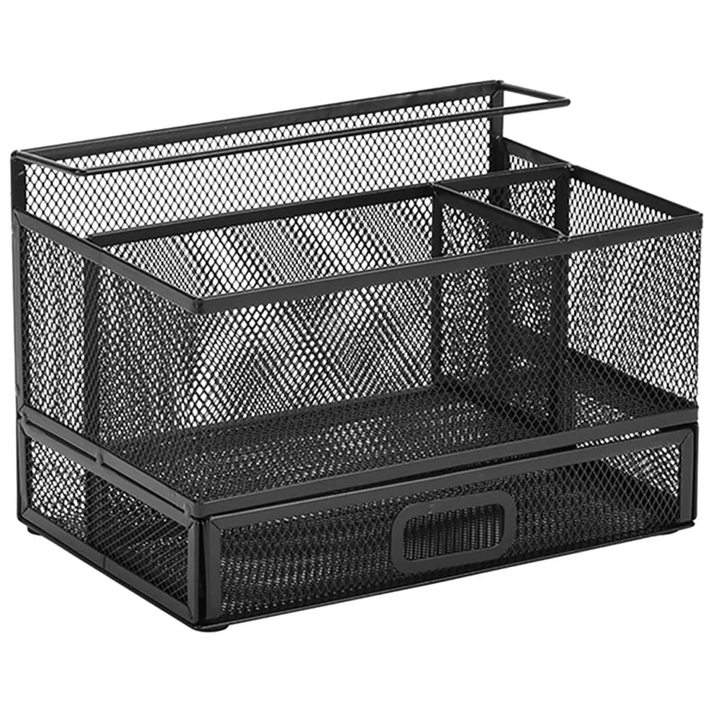 

Металлическая подставка для ручек с сетчатым органайзером и выдвижным ящиком, бесшумная, ударопрочная, износостойкая, для настольного использования