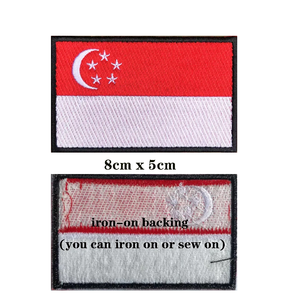 1PC Singapore Flag Armband Embroidered Patch Hook & Loop Or Iron On Embroidery  Badge Cloth Military Moral Stripe