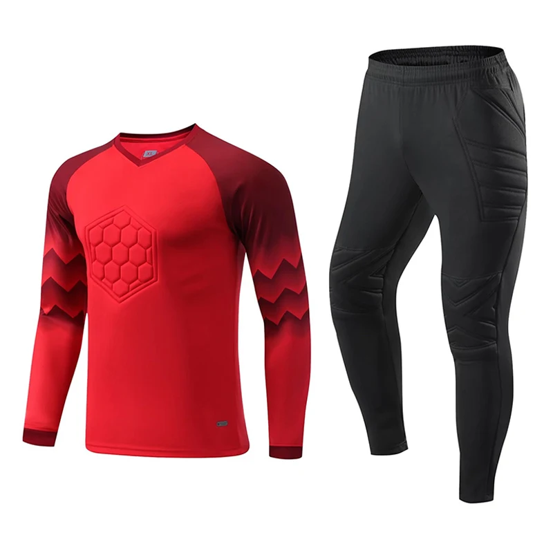 Adults Football Goalkeeper Uniform Mens Goalkeeper Soccer Jersey Boy\'S Doorkeepers Long Sleeve Protective Sponge Shirt Pants