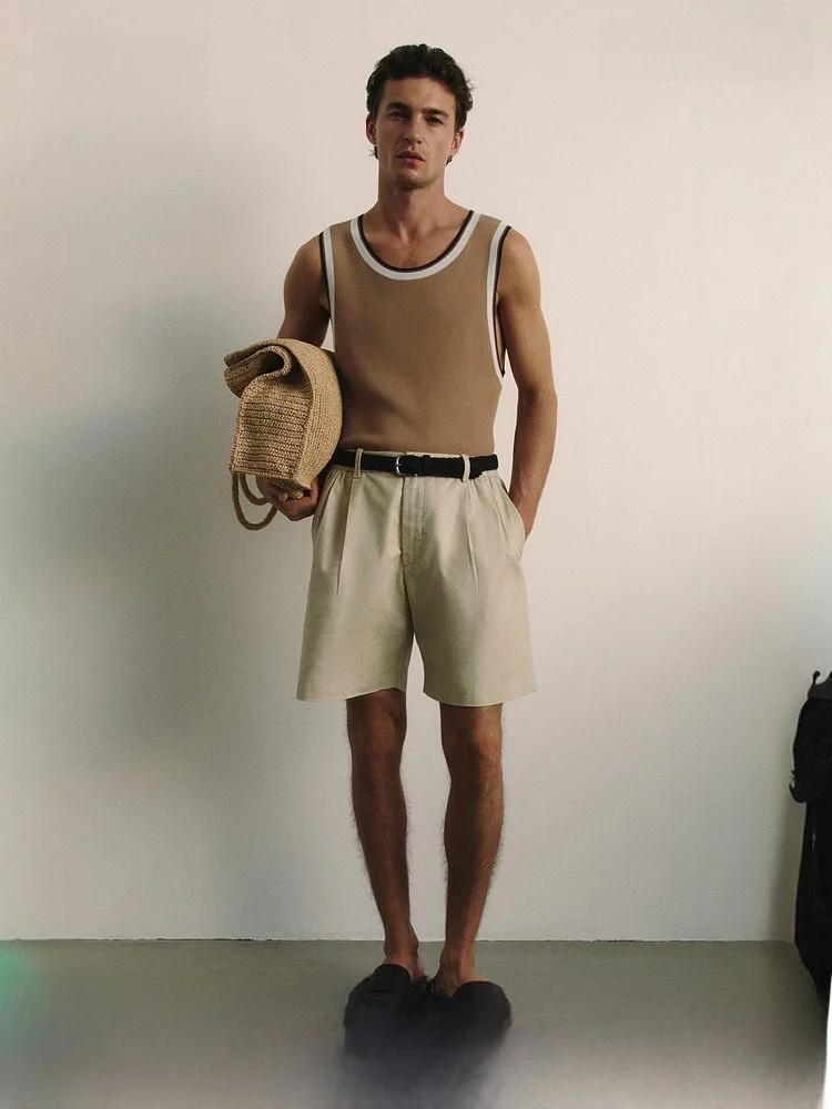 

H&M Men's Slim Fit Ribbed Vest 284220 Summer Knitted Vest round Ne Youth Trend Regular Length Glue Nylon 62% Lycra 38%