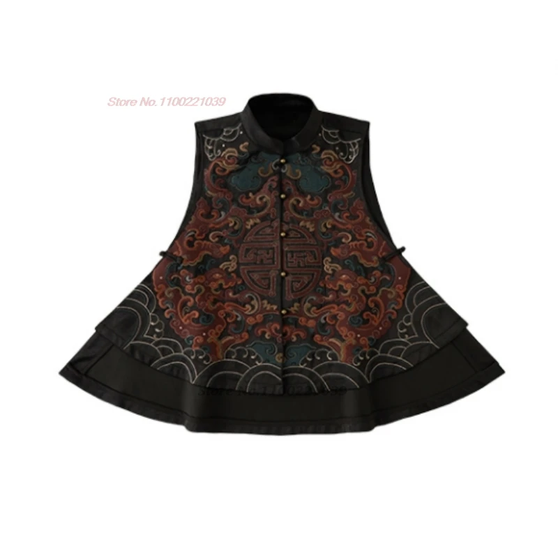 2025 chinese hanfu tops traditional stand collar folk vest national flower embroidery sleeveless jacket ethnic vest streetwear