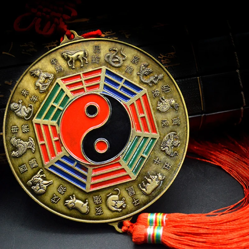 Luy Chinese Zodiac Knot Feng Shui Tai chi Round Bagua Mirror Four Beasts Taoist Talisman Energy Home Decoration Ornament