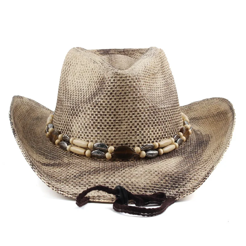 

Vintage Distressed Hand-painted Denim Straw Hat For Men And Women, Ethnic Style Jazz Hat, Outdoor Sun Hat