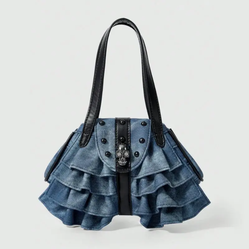 

JIAERDI популярная джинсовая сумка с рюшами и шипами для девочек, женская юбка с лепестками, нежная большая вместительная сумка на плечо, женские винтажные сумки подмышки