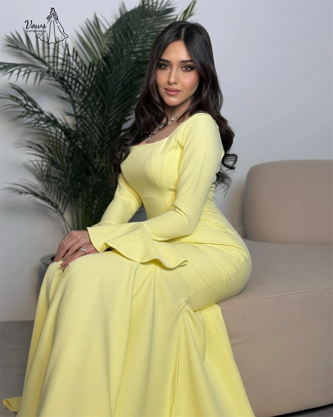 فساتين Vows الصفراء فستان الحفل فساتين السهرة الزفاف مخصص خط المرأة حفلة موسيقية فستان فاخر قماش الساتان رداء سهرة 2025