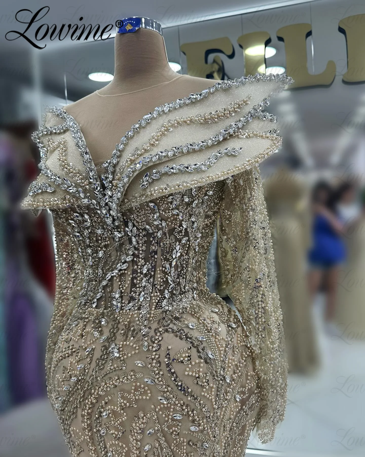 2024 Long Sleeves Luxury Stone Beaded Women Dresses Evening Gowns Custom Made Crystals Mermaid Prom Dresses Arabic Party Gowns