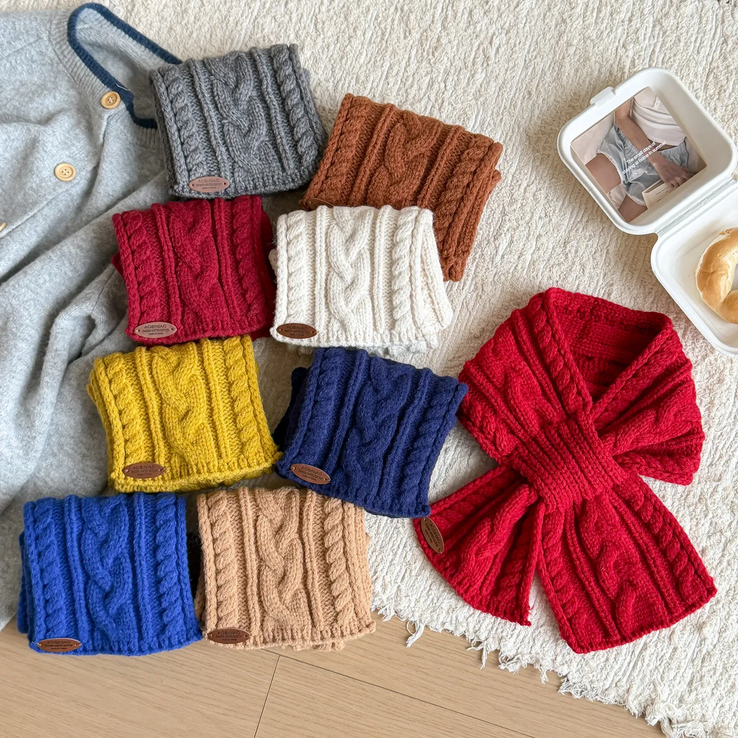 Korean Cable-Twist-Knit Cross-Neck Warmer for Women,  sweet casual Soft-Knit Small Scarf, Warm Neck Collar For winter daily wear