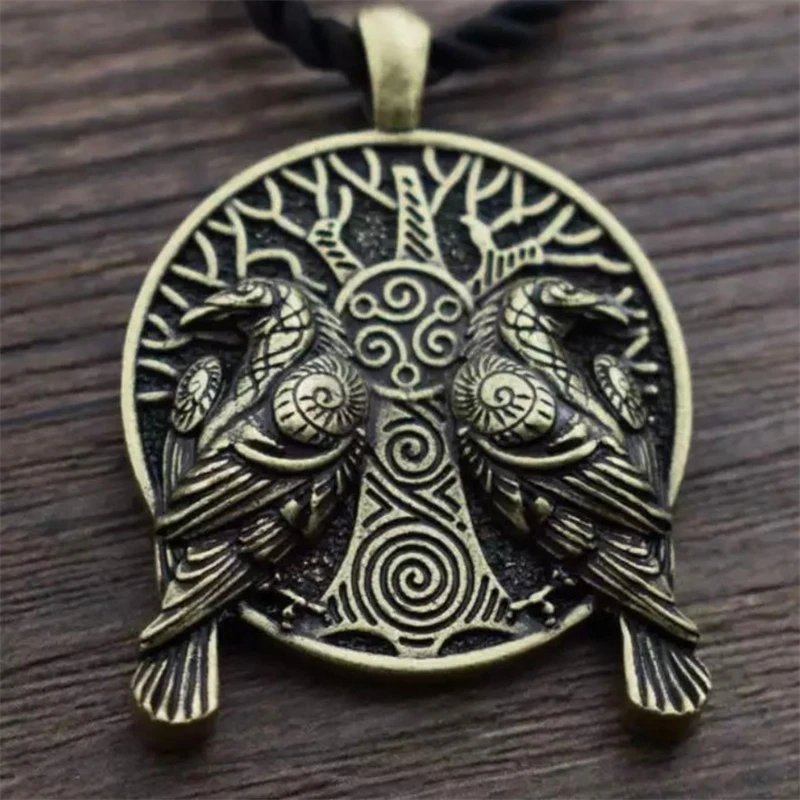 Retro style gothic Exquisite Texture double eagle tree of life rope chain pendant fashion unisex pendant metal necklace Jewelry