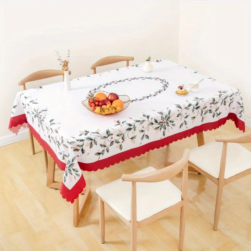 Christmas Holly Berries Rectangle Tablecloth for Table Decor Winter Xmas Holiday Kitchen Dining Tablecloth Christmas Decorations