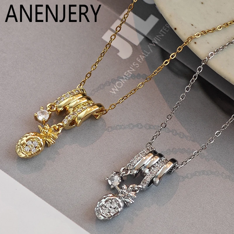 ANENJERY 316L Stainless Steel Pineapple Durian Fruit Pendant Necklace For Women Special Clavicle chain Jewelry Gift Wholesale