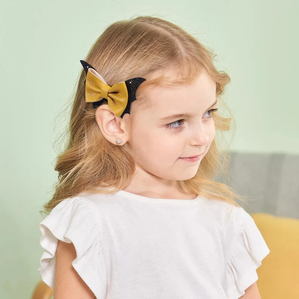 2pcs Halloween Bat Wing Bow Hair Clips for Girls Cosplay Party Theme Performance Headwear Bangs Clips view 5