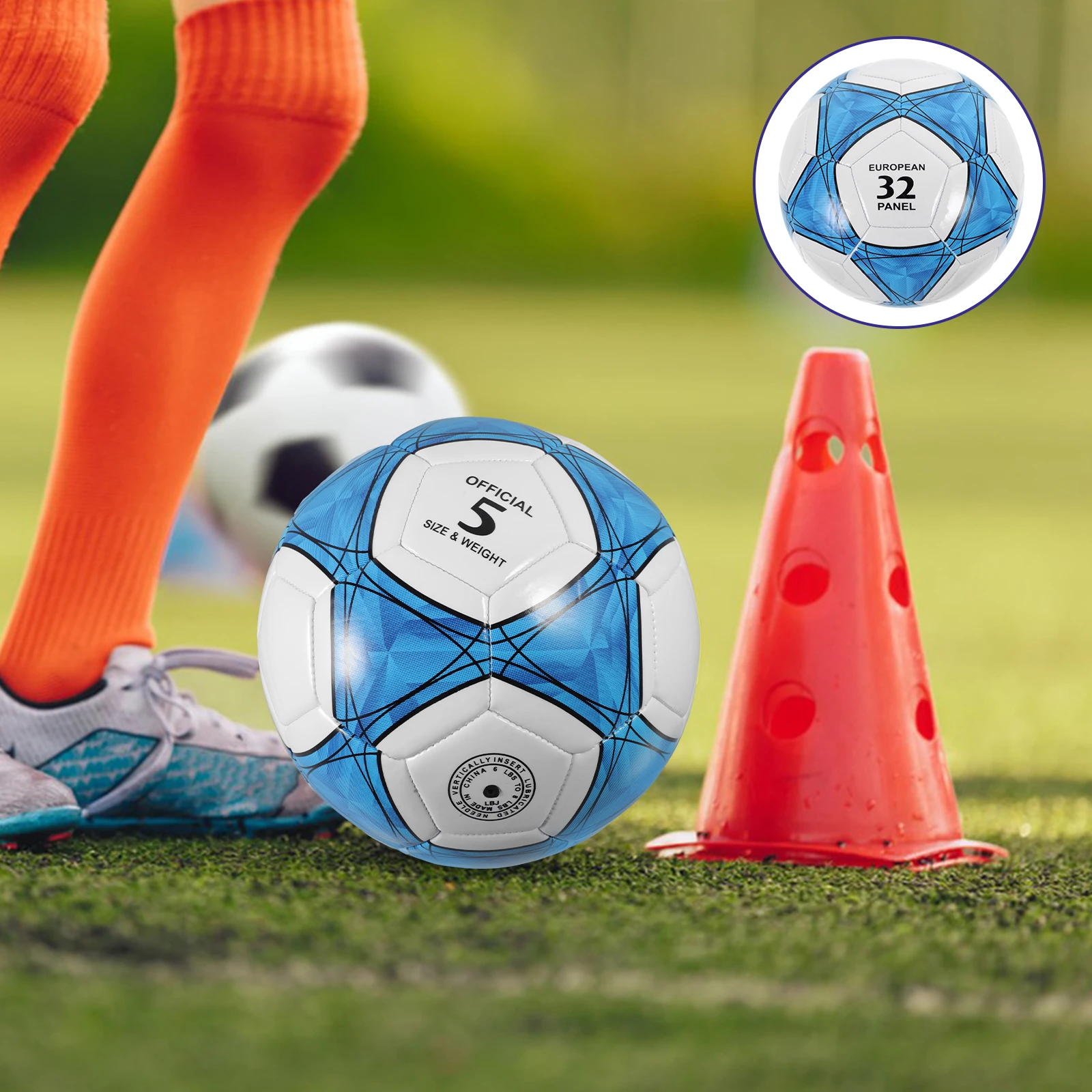 Ballon de Football d'entraînement en PVC taille 5, jouet gonflable bleu Portable, équipement de compétences léger pour enfant en plein air