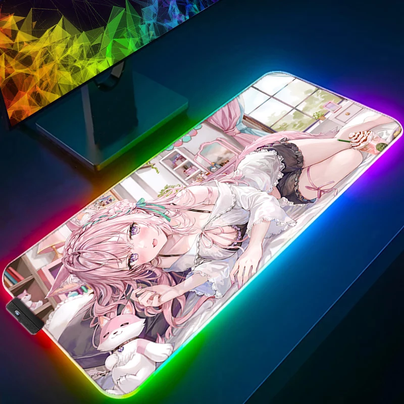 

Hololive Hakui Koyori Mouse Pad LED Computer Kawaii Pink Keyboard Rug RGB Anime Girl Desk Mat Laptop Sexy Gamer Cabinet Mousepad