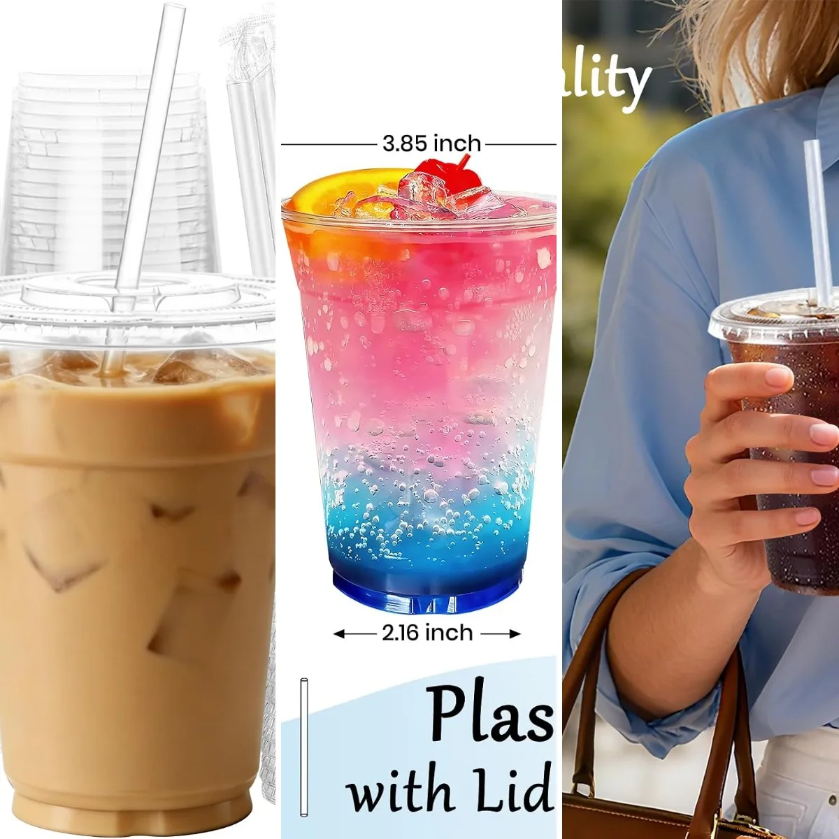 25 Pack 16oz Leak-Proof Clear Plastic Cups with Lids and Straws | Disposable Iced Coffee Cups, BPA-Free PET Cold Drink Tumblers