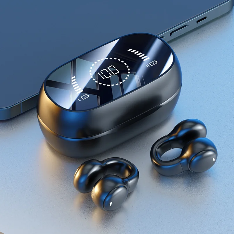 Cancelamento de ruído esporte clipe de orelha condução óssea display digital bluetooth-compatível fone de ouvido jogos fones de ouvido sem fio
