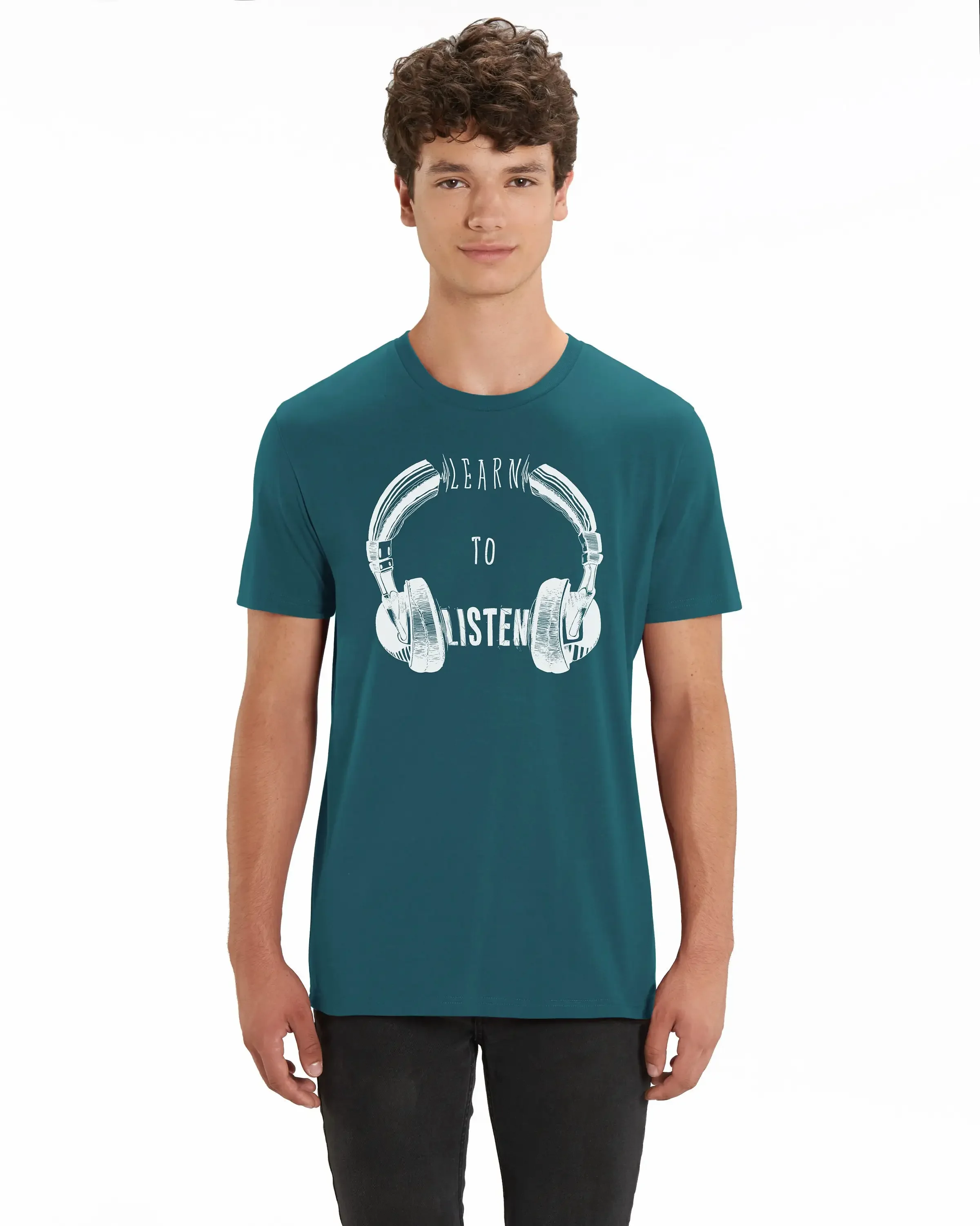 Learn to listen T Shirt headphones quote funny tee unisex graphic screenprinted Organic cotton