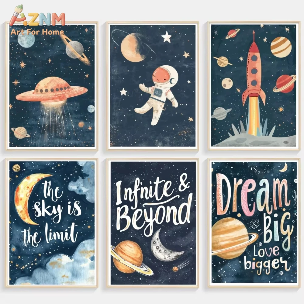 

1/6pcs Space Rocket Painting Calligraphy Pictures Room Home Bedroom Interior Wall Decoration Canvas Poster Art