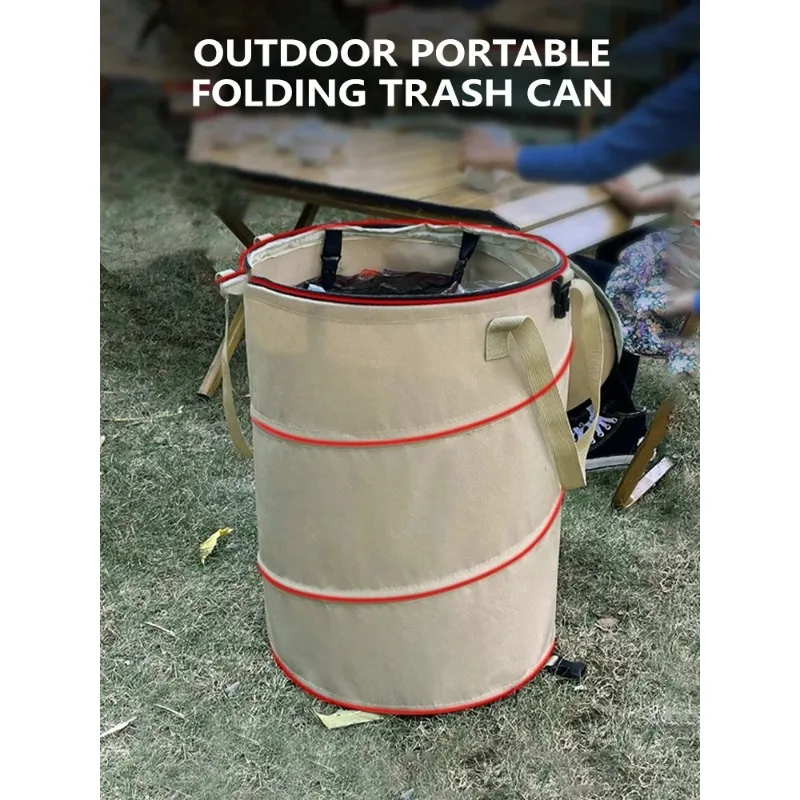 Picture 4: Camping Trash Can Pop-up Circular Storage Pail Canvas Foldable Recycling Bin Outdoor Garbage Garden Yard Garbage Bag