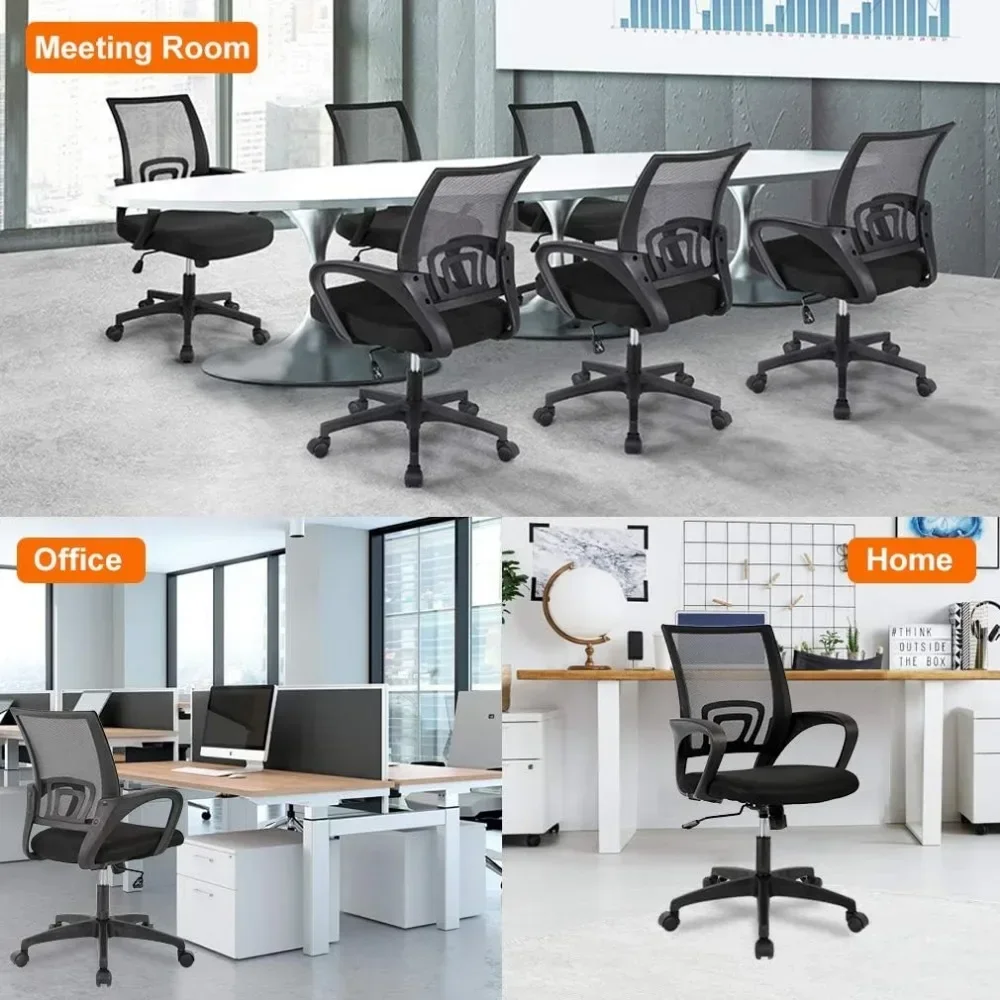 Ergonômica Mesh Desk Chair com Apoio Lombar, Cadeiras de Computador, Braço, Rolling Swivel, Ajustável, Preto, Casa, Escritório