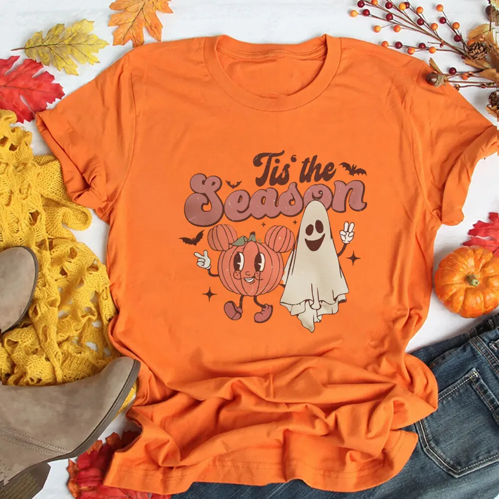 

Футболки Tis The Season Happy Halloween, женские летние повседневные топы, футболки «Жуткий сезон», футболки с тыквой и призраками на Хэллоуин