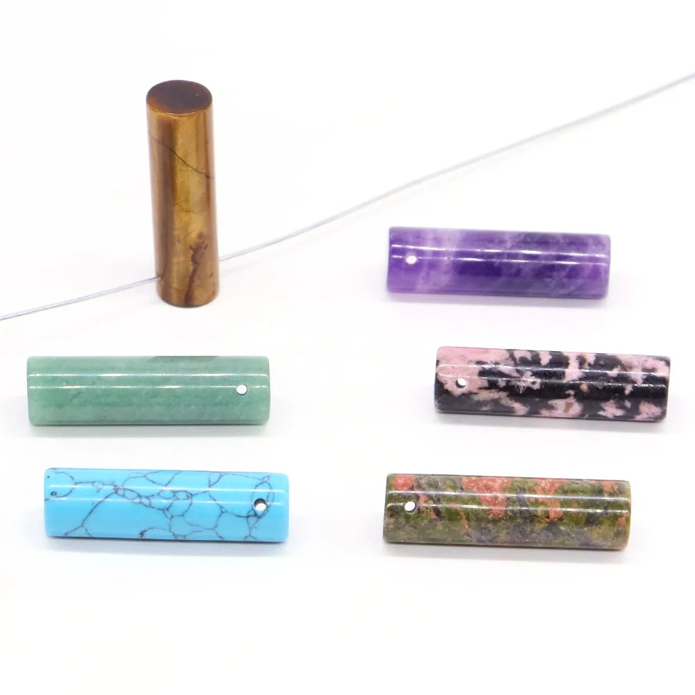 Wholesale Lots Drilled Hole Cylinder Wand Natural Stones Crystals Healing Energy Gemstone For DIY Necklace Pendant Jewelry Gifts