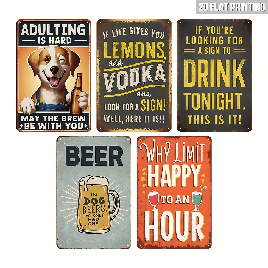Decorative Sign & Plaque 5pcs Vintage Metal for Bar Sign, Humorous Home for Bar Decor, Funny for Bar Wall Decor, Beer Drinker Gi