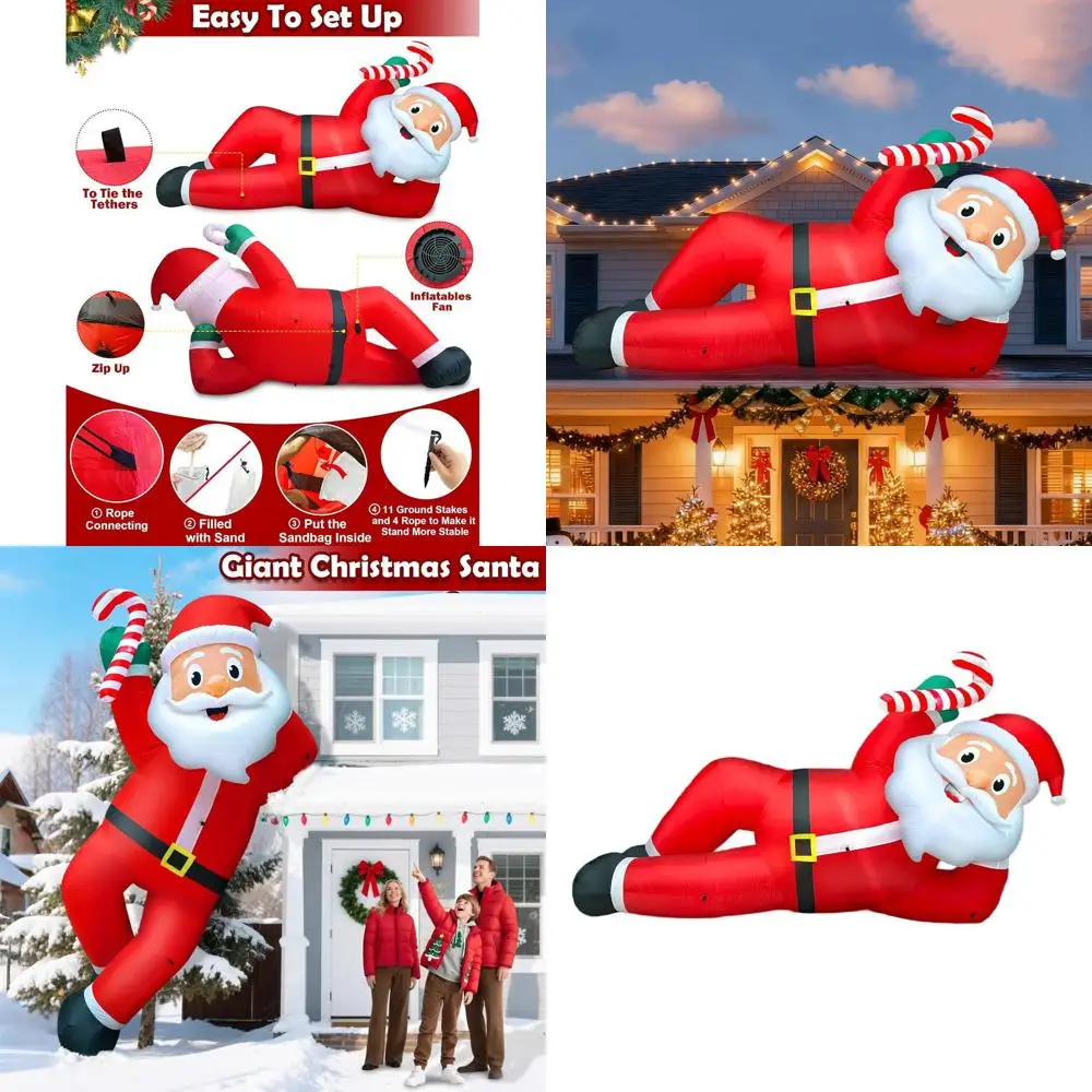 

Giant 12-Foot Lying Santa with Candy Cane, LED Lights Outdoor Christmas Inflatable