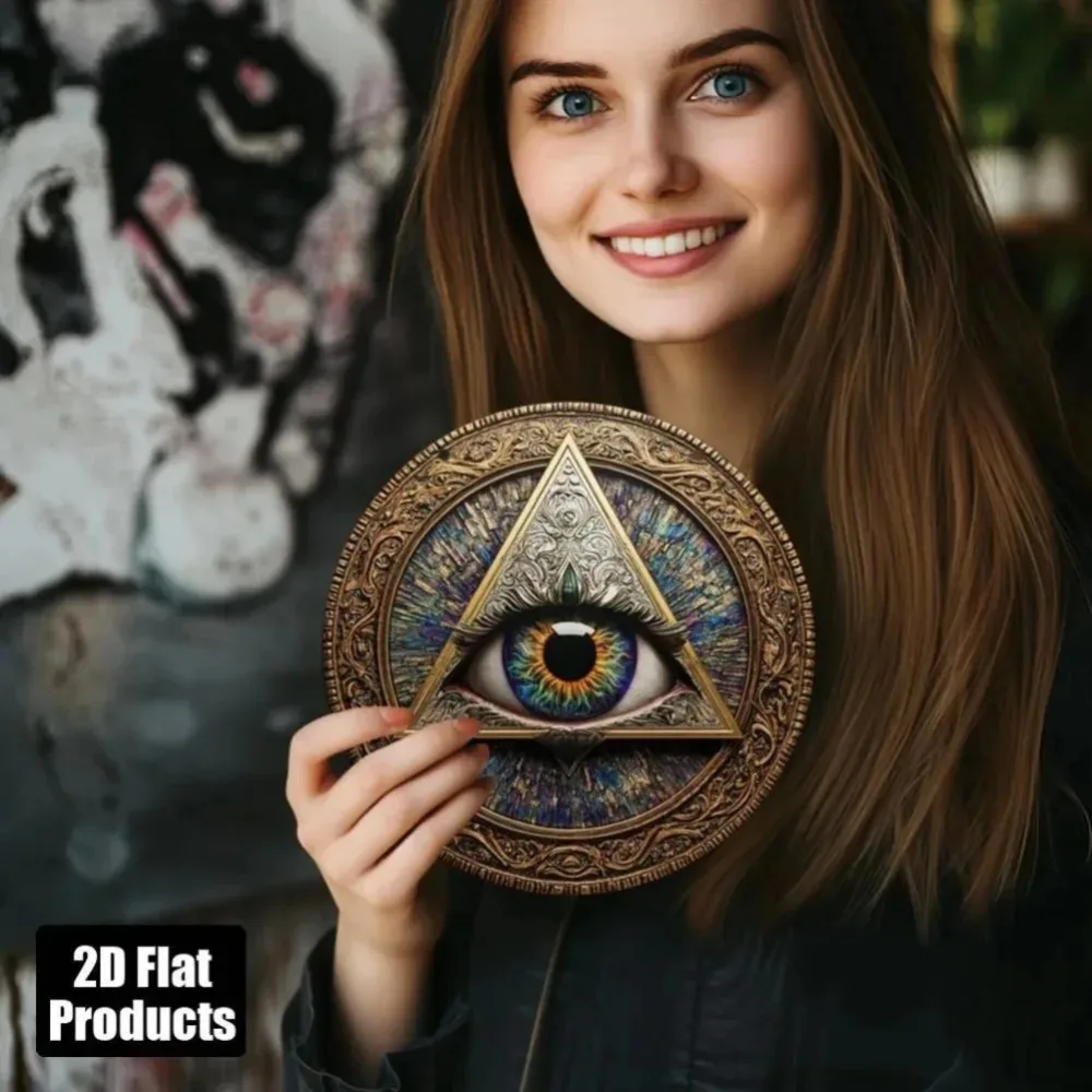 1 шт. Настенный декор в стиле ретро с металлическими глазами — золотистая треугольная рамка с бирюзовым и фиолетовым тоном |   Загадочное искусство студии