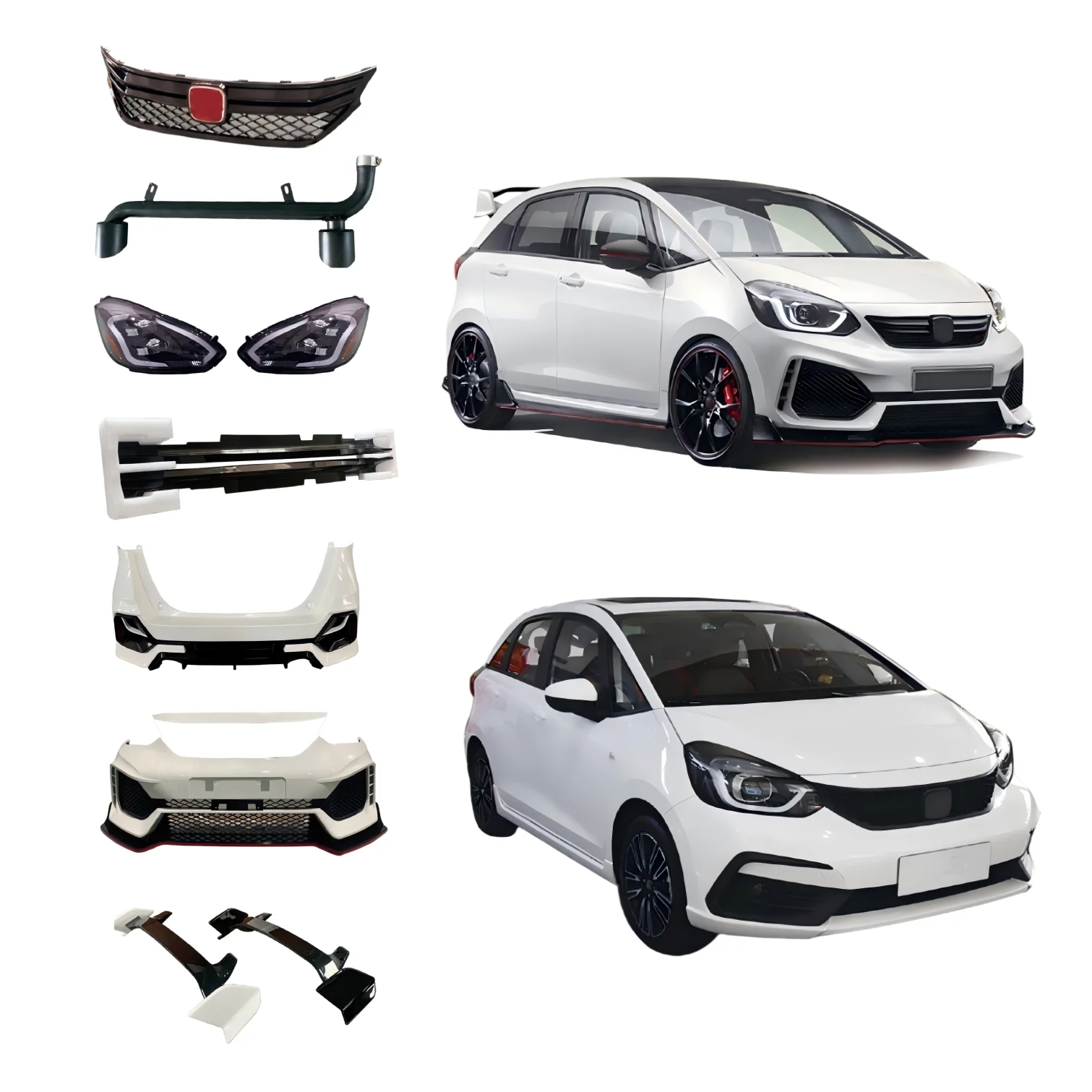

High-quality body kit for Honda Fit TR 2021 spoiler front and rear bumper grille GT headlamp automotive parts upgrade