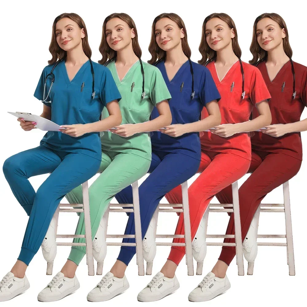 

New Arrival Custom Women Nursing Scrub Straight Leg Pants Set Hospital Doctor Sets Women Stylish Slim Fit Hospital Scrub Uniform